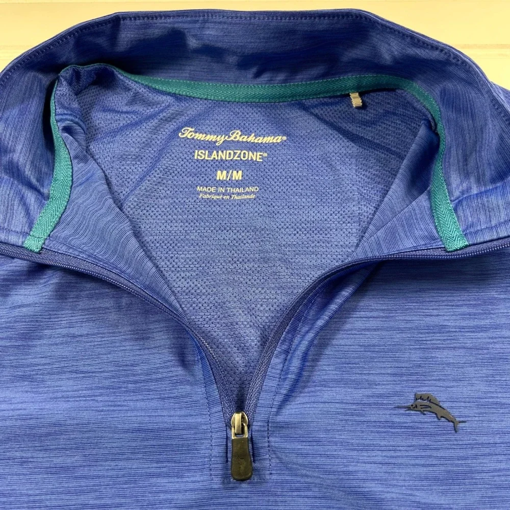 Tommy Bahama IslandZone 1/4 Zip Long Sleeve Pullover Mens M Blue Heathered Golf